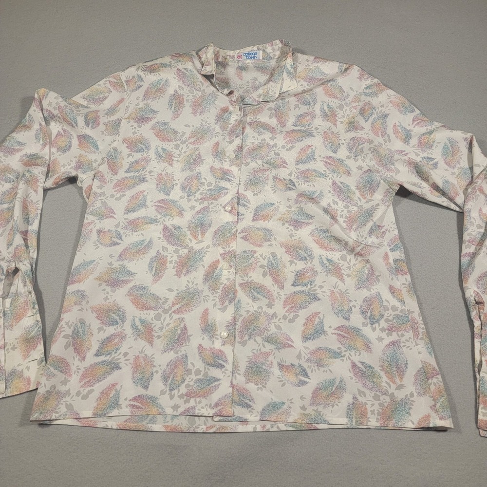 Vintage 70s Floral Button Down Top College Town Long‎ Sleeve Blouse Size Medium